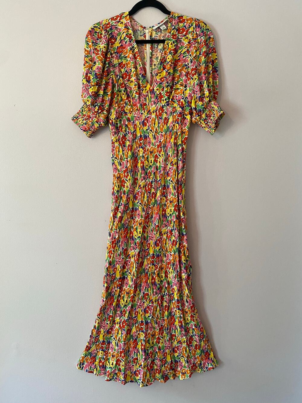 Rixo Target Colorful Floral Short Sleeve Midi Dress V-neck Women's size 2 / XS